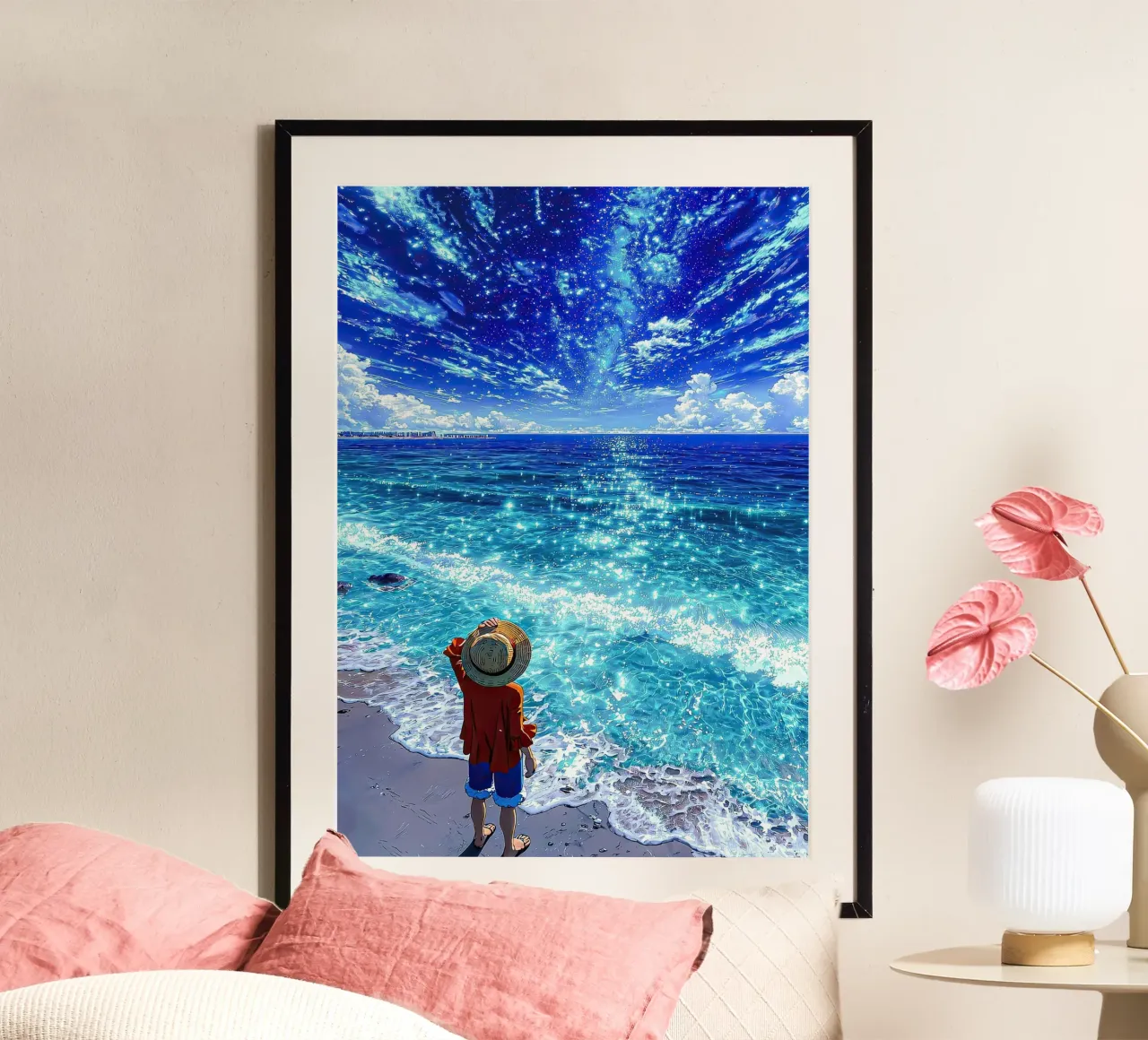 Luffy one piece poster con telaio in legno da posterindo