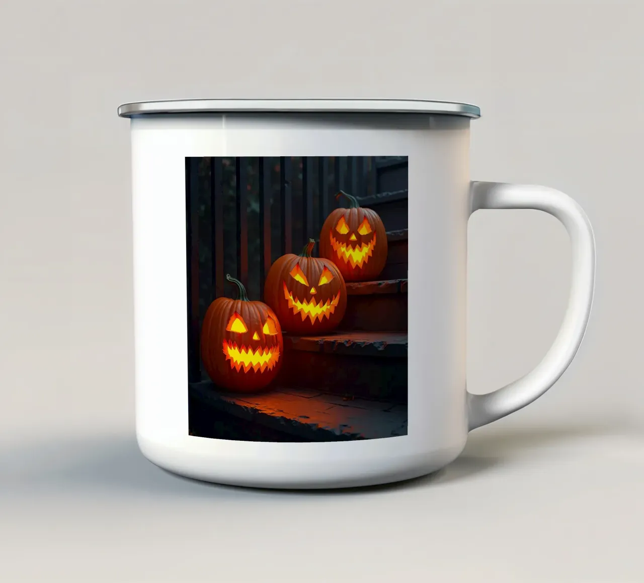Halloween_tre zucche sulle scale_5 tazza in smalto da Fantasie & Mystikwelten by LK