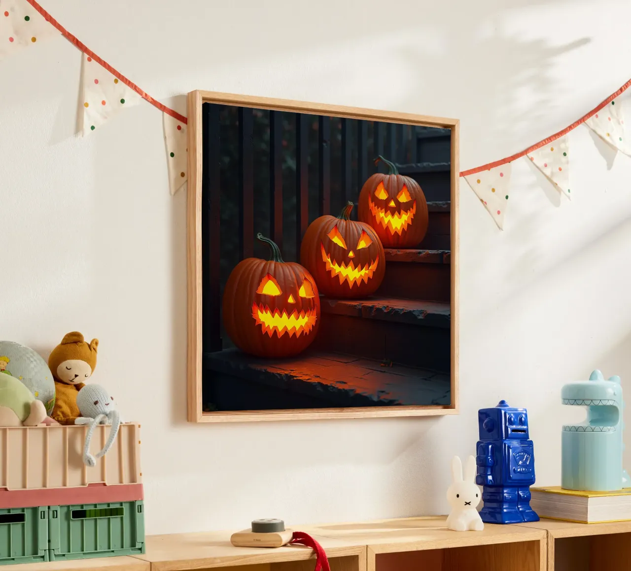 Halloween_tre zucche sulle scale_5 tela con Cornice a cassetta da Fantasie & Mystikwelten by LK
