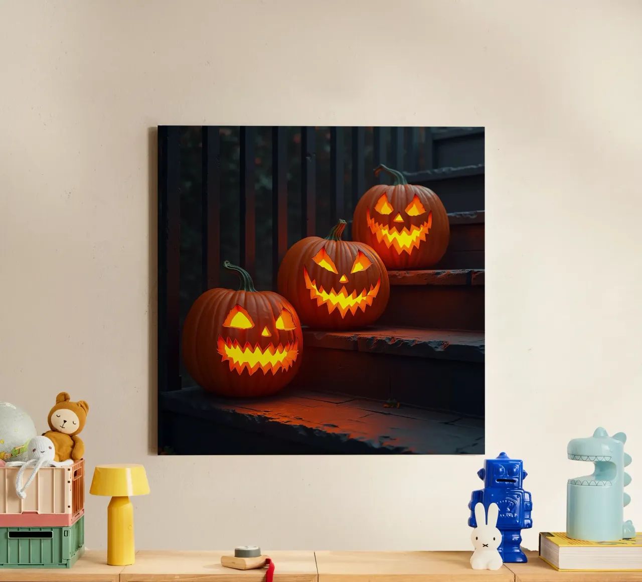 Halloween_tre zucche sulle scale_5 tela con Cornice a cassetta da Fantasie & Mystikwelten by LK