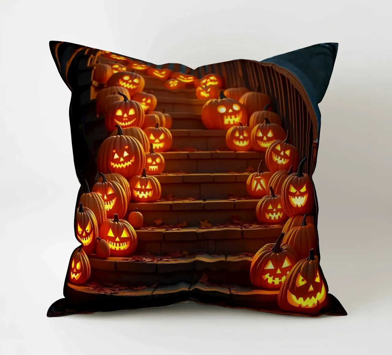 Halloween_zucche sulle scale_1 cuscino da Fantasie & Mystikwelten by LK