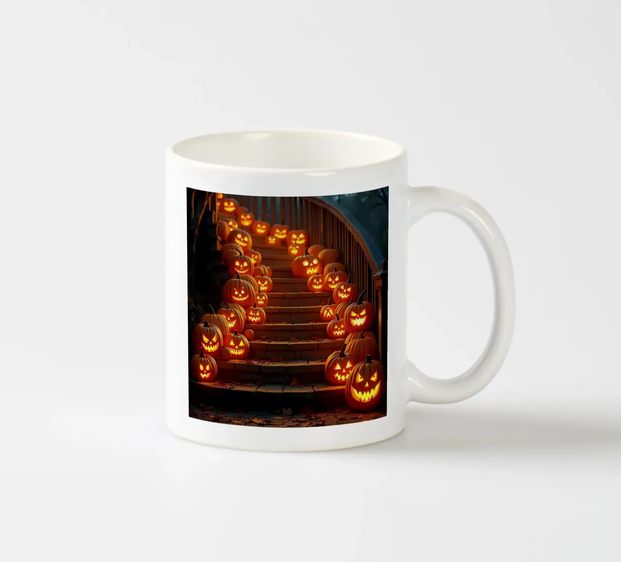 Halloween_zucche sulle scale_1 tazza in ceramica da Fantasie & Mystikwelten by LK