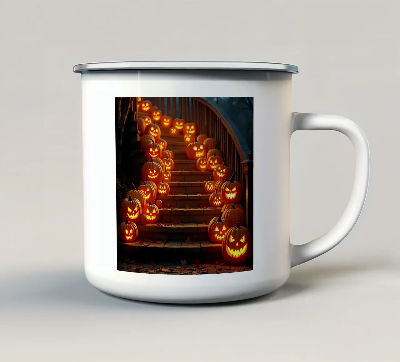 Halloween_zucche sulle scale_1 tazza in smalto da Fantasie & Mystikwelten by LK