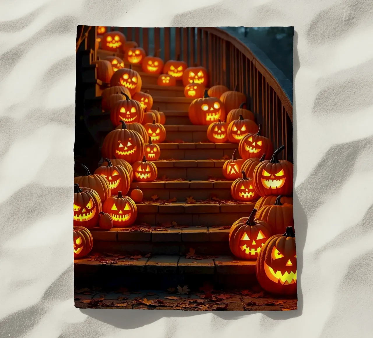 Halloween_zucche sulle scale_1 telo mare da Fantasie & Mystikwelten by LK