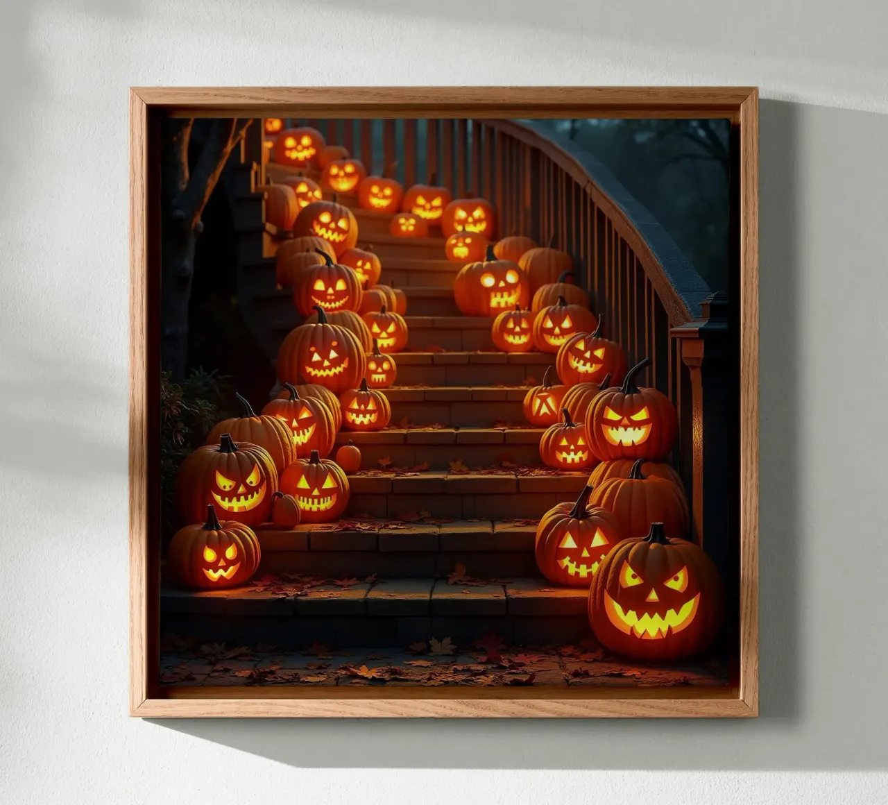 Halloween_zucche sulle scale_1 tela con Cornice a cassetta da Fantasie & Mystikwelten by LK