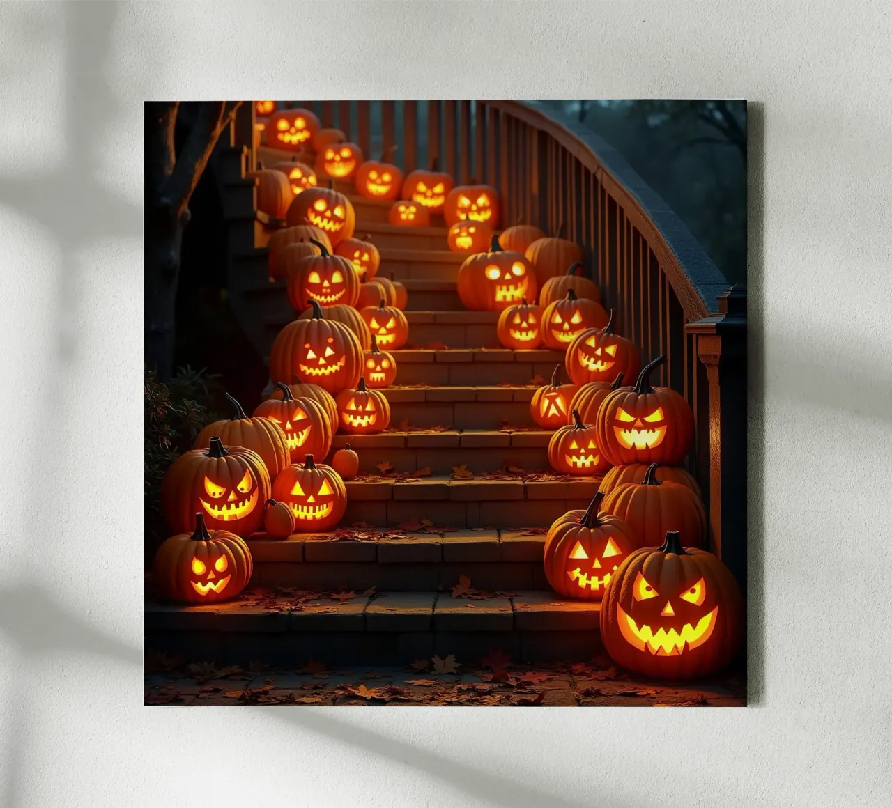 Halloween_zucche sulle scale_1 tela con Cornice a cassetta da Fantasie & Mystikwelten by LK