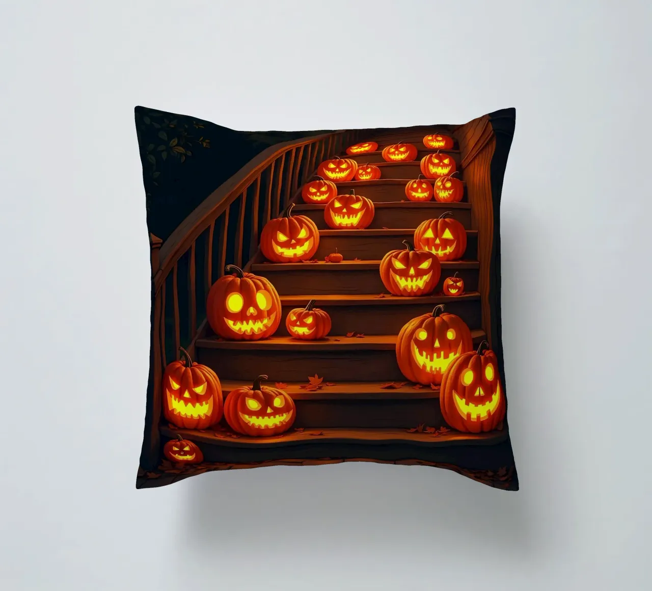 Halloween_zucche sulle scale_2 cuscino da Fantasie & Mystikwelten by LK