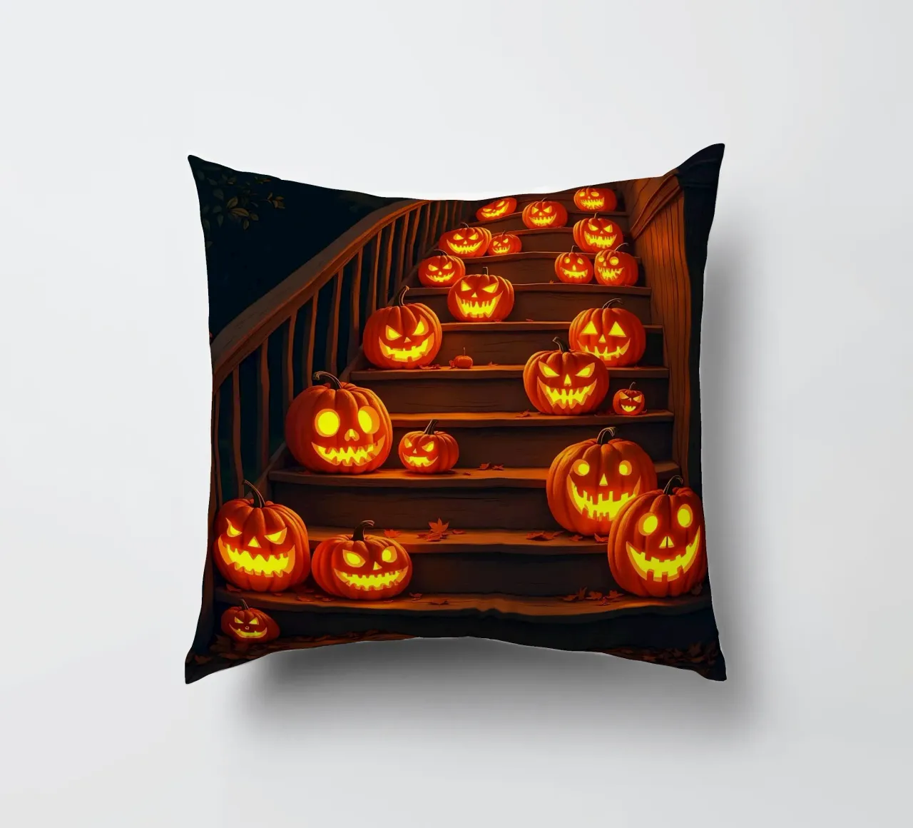 Halloween_zucche sulle scale_2 cuscino da Fantasie & Mystikwelten by LK