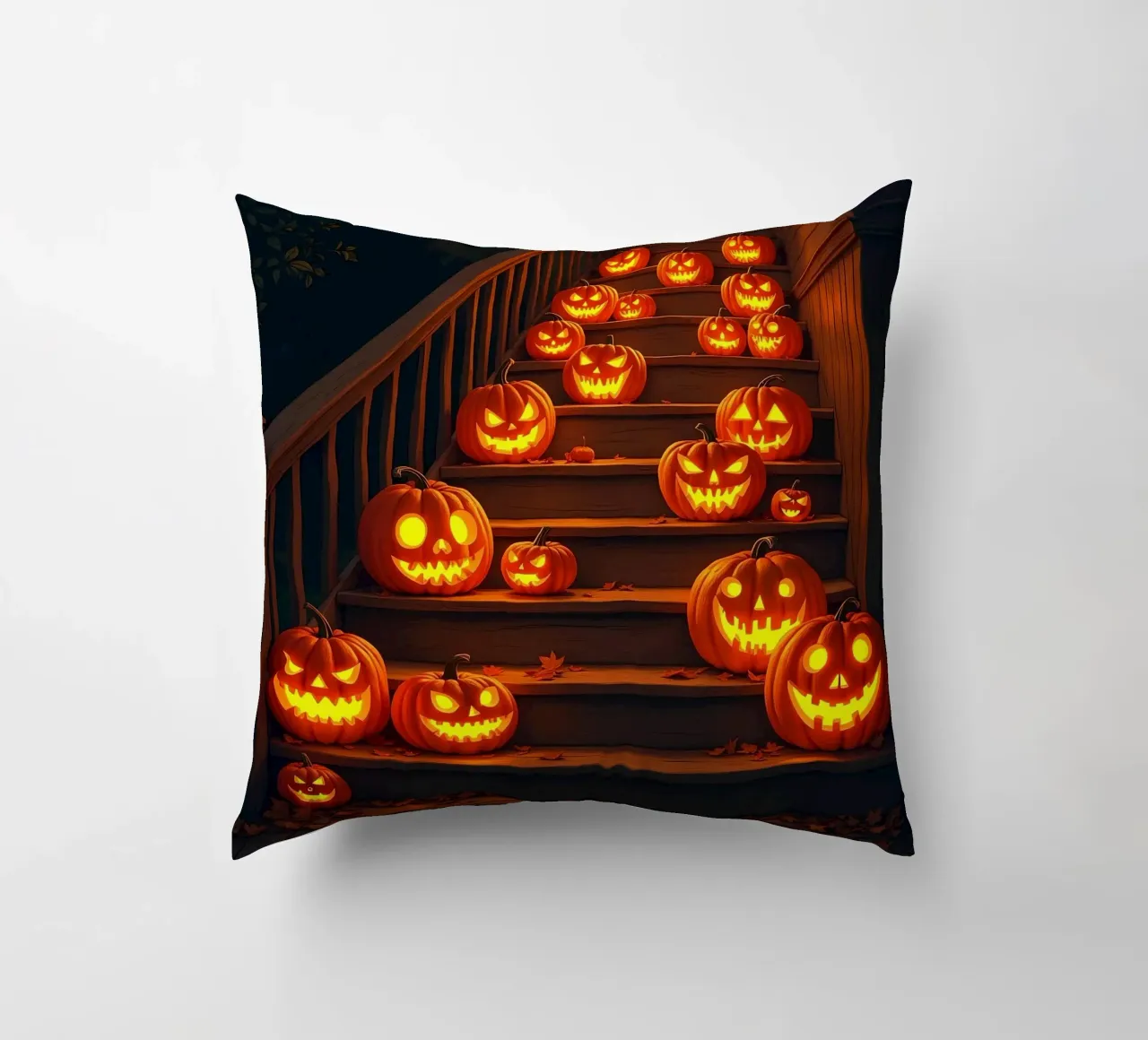 Halloween_zucche sulle scale_2 cuscino da Fantasie & Mystikwelten by LK