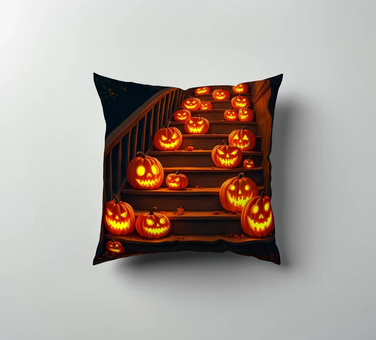 Halloween_zucche sulle scale_2 cuscino da Fantasie & Mystikwelten by LK