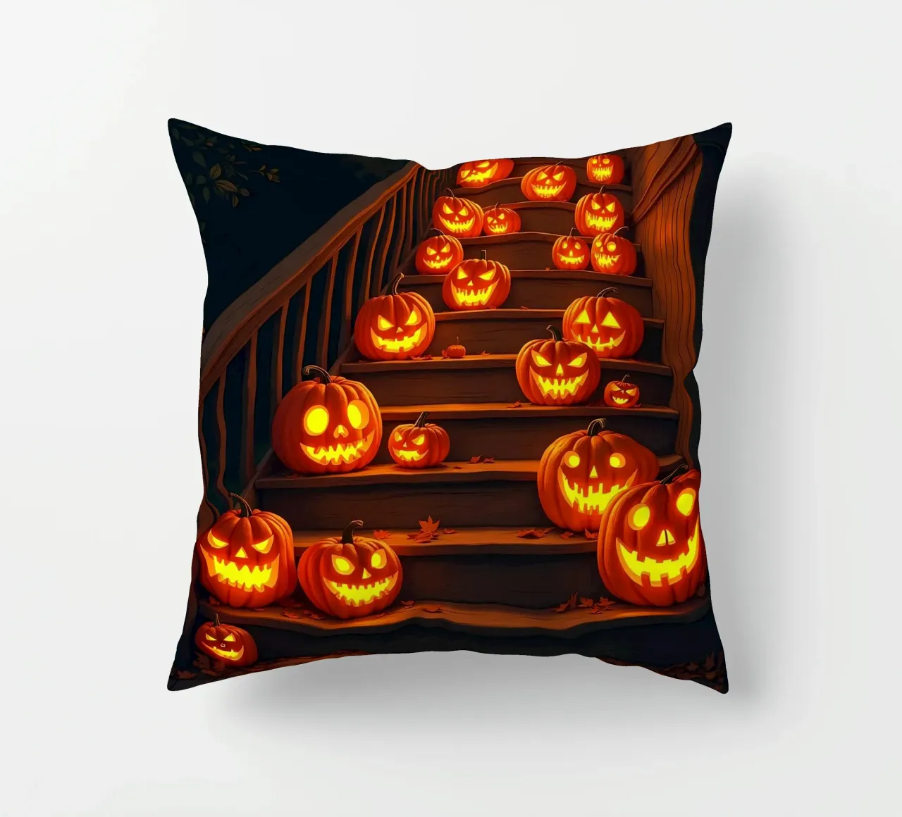 Halloween_zucche sulle scale_2 cuscino da Fantasie & Mystikwelten by LK