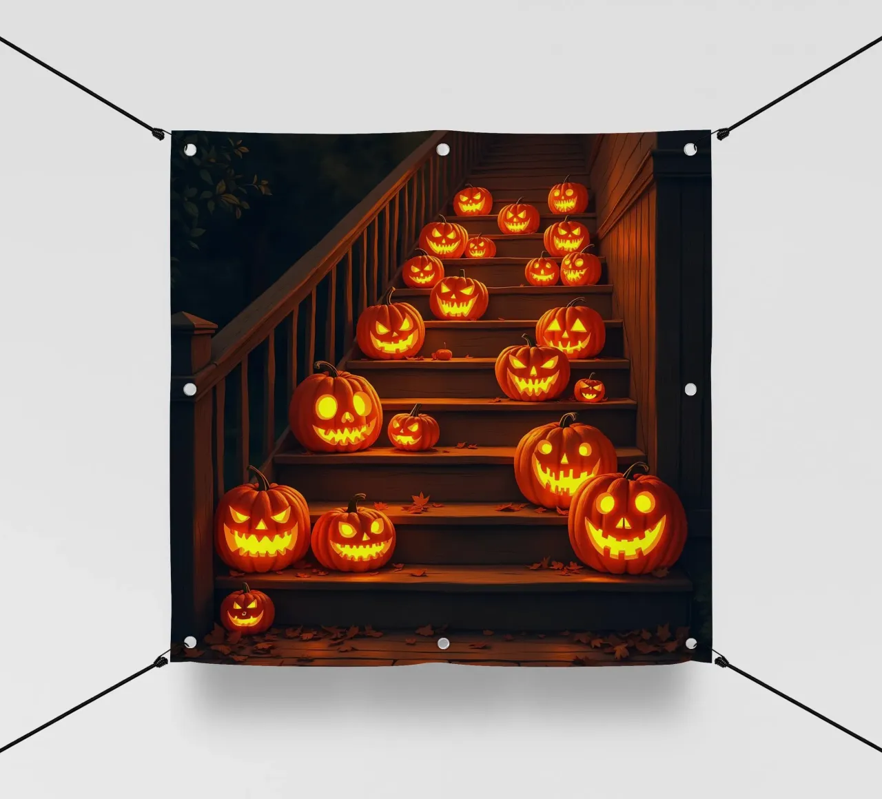 Halloween_zucche sulle scale_2 telo in pvc da Fantasie & Mystikwelten by LK