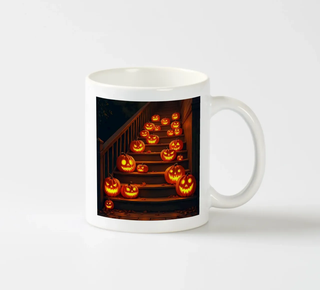 Halloween_zucche sulle scale_2 tazza in ceramica da Fantasie & Mystikwelten by LK