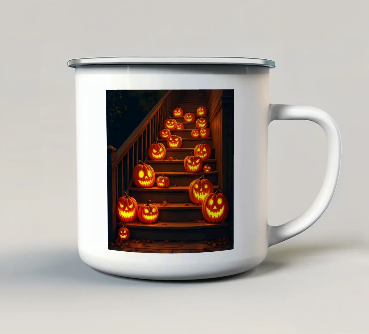 Halloween_zucche sulle scale_2 tazza in smalto da Fantasie & Mystikwelten by LK