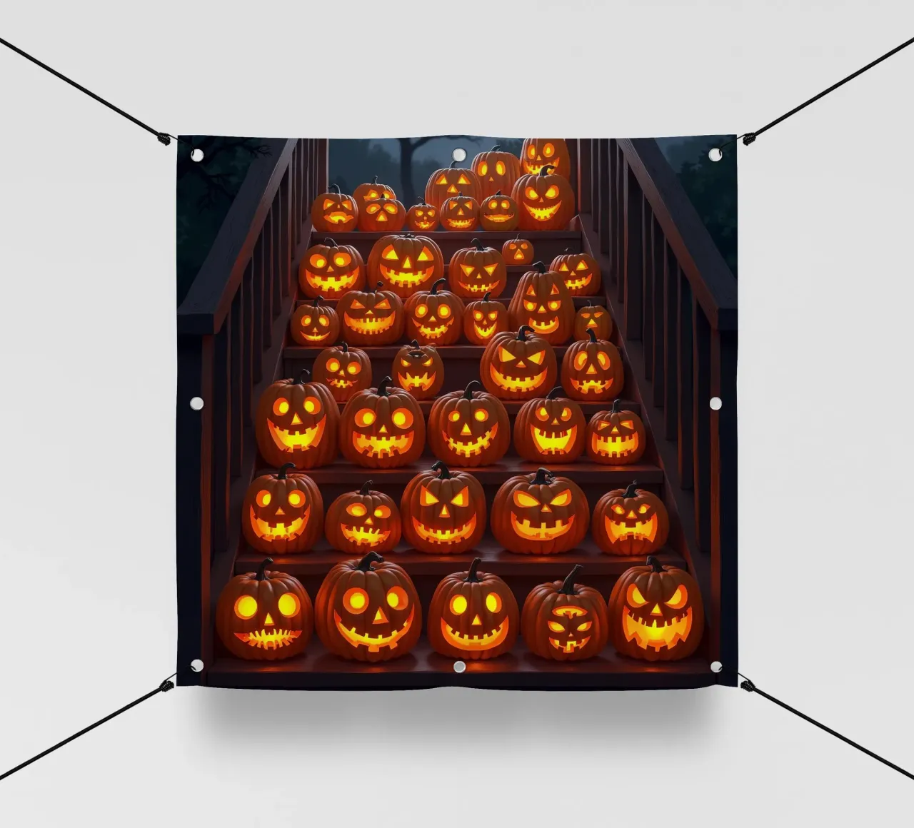 Halloween_zucche sulle scale_3 telo in pvc da Fantasie & Mystikwelten by LK