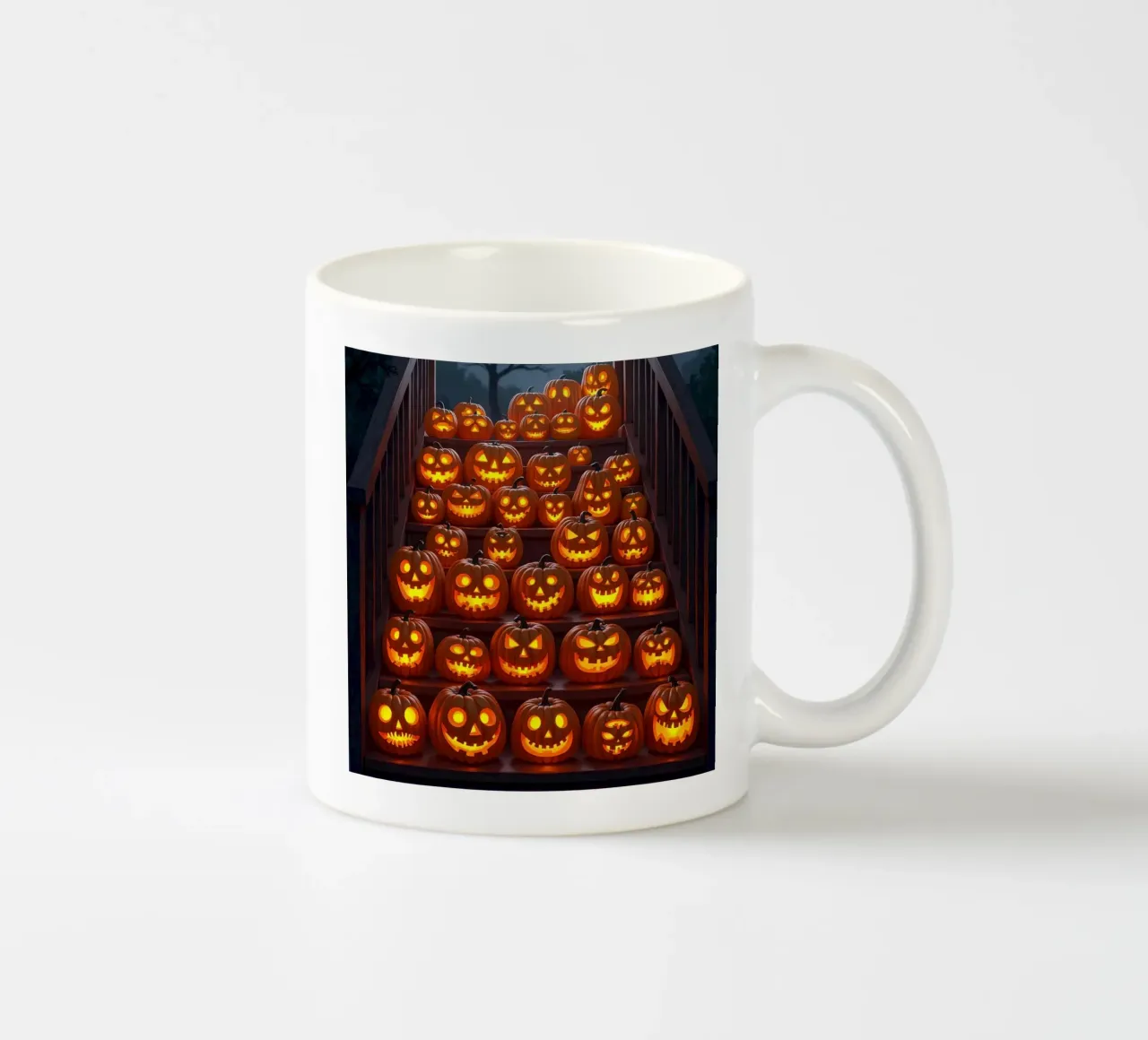 Halloween_zucche sulle scale_3 tazza in ceramica da Fantasie & Mystikwelten by LK