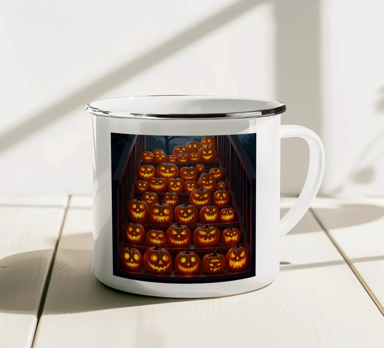 Halloween_zucche sulle scale_3 tazza in smalto da Fantasie & Mystikwelten by LK