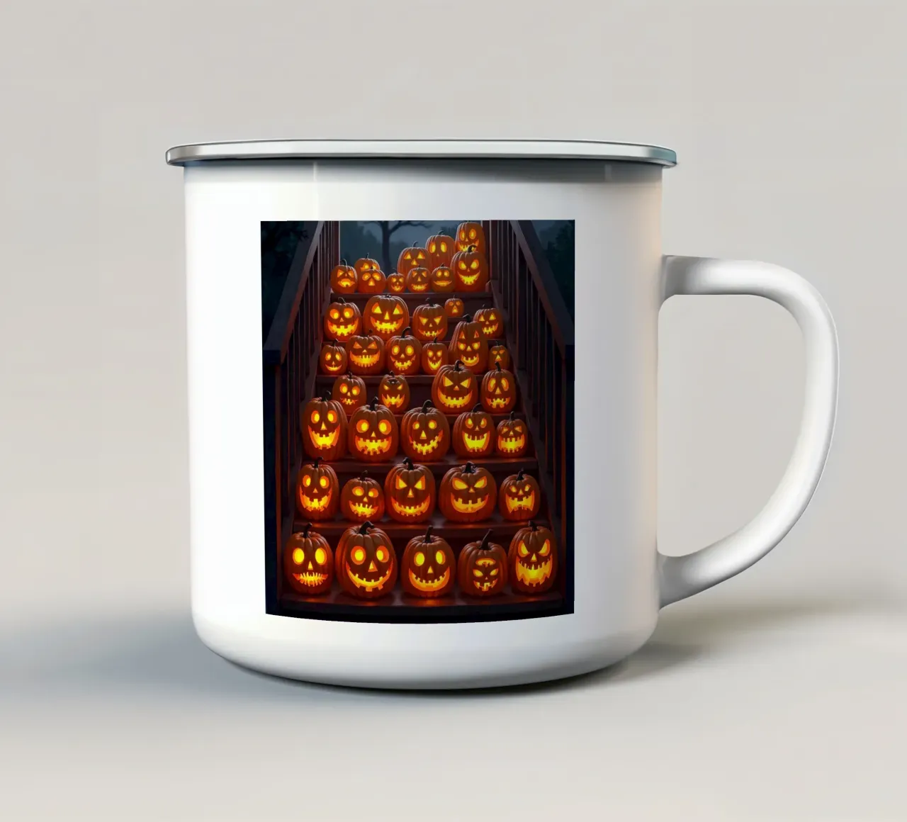Halloween_zucche sulle scale_3 tazza in smalto da Fantasie & Mystikwelten by LK