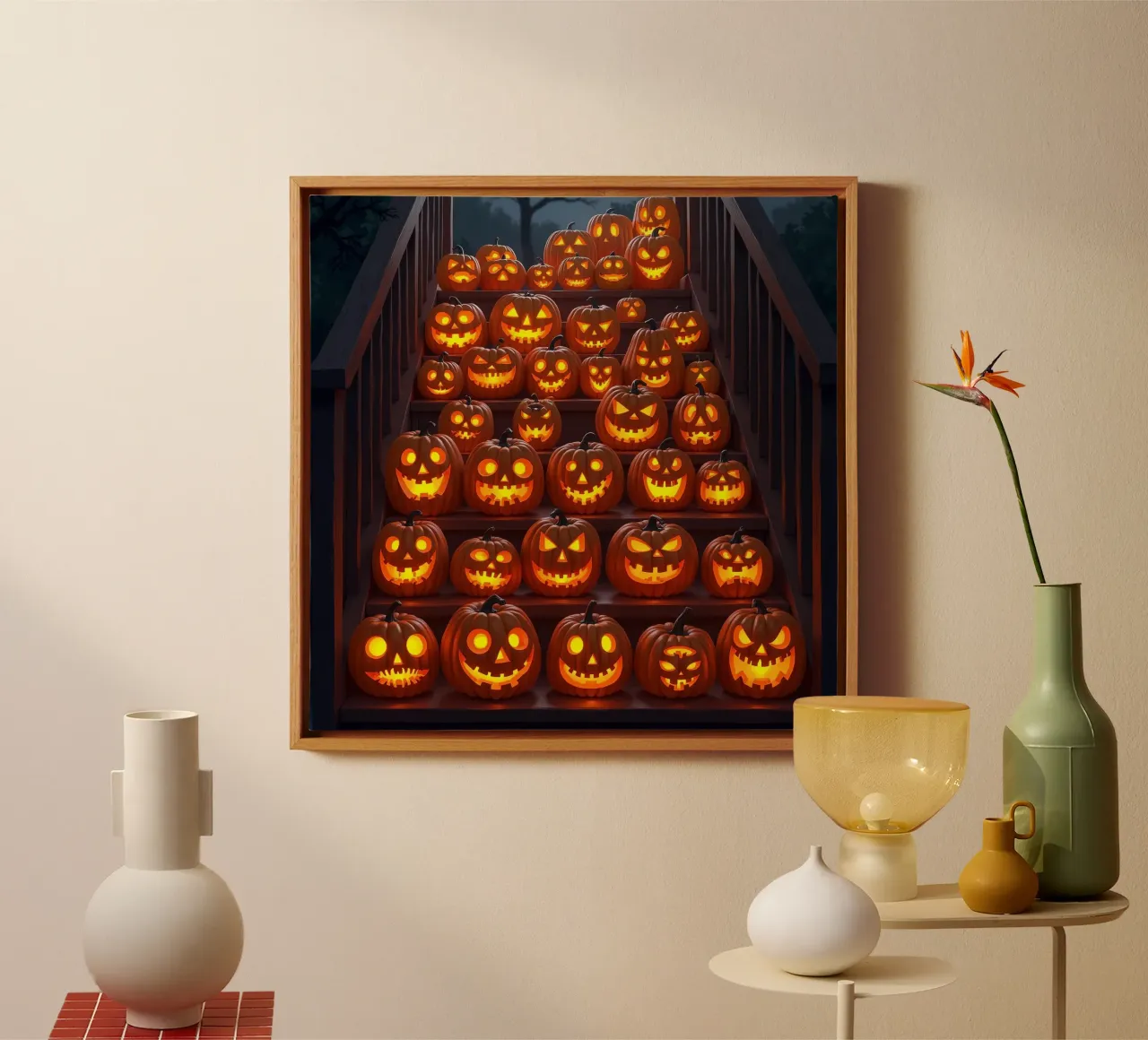 Halloween_zucche sulle scale_3 tela con Cornice a cassetta da Fantasie & Mystikwelten by LK