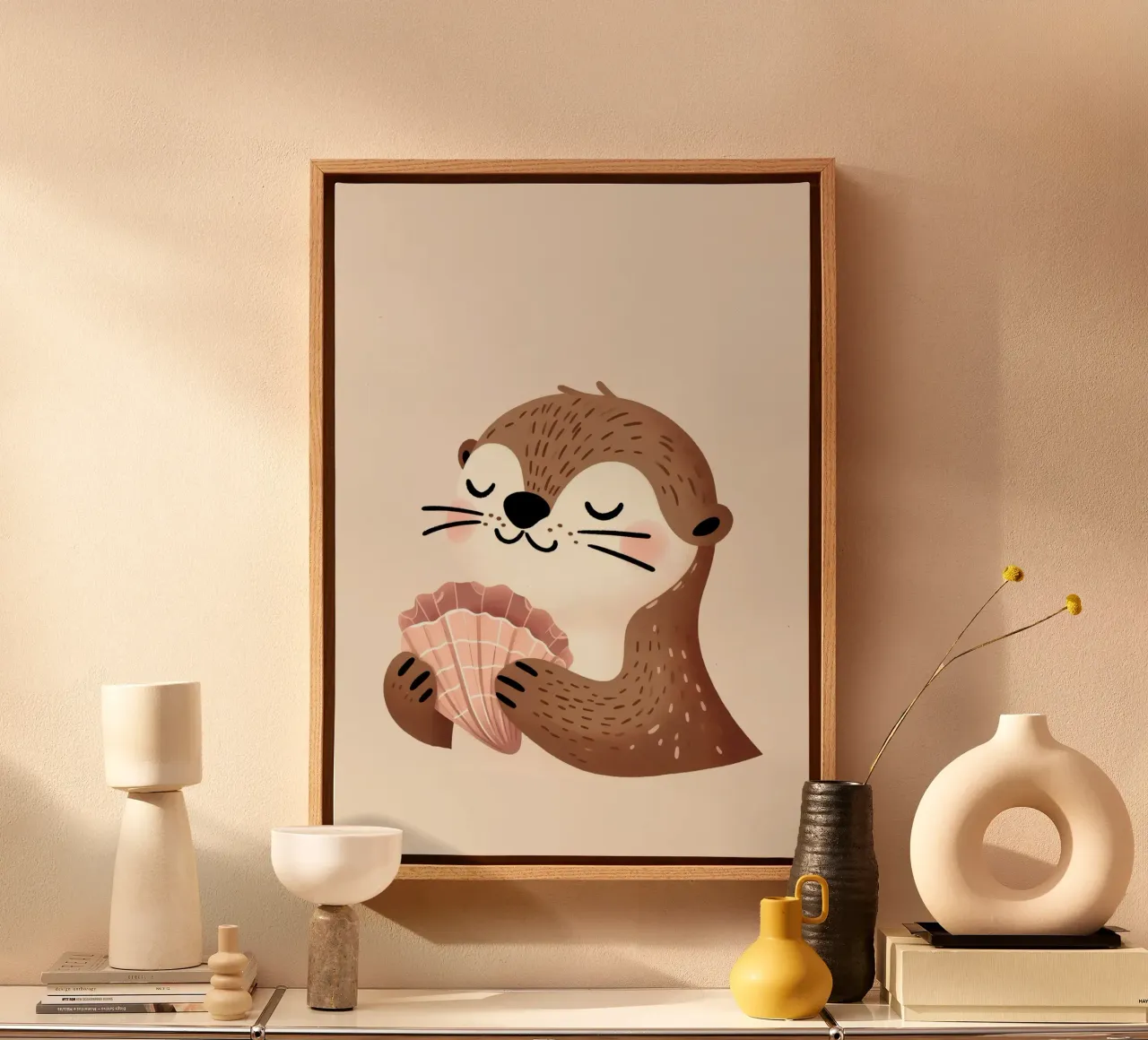 Schattige Otter Print, kinderkamer muurkunst, Kids Print canvas met Baklijst van Little Lola