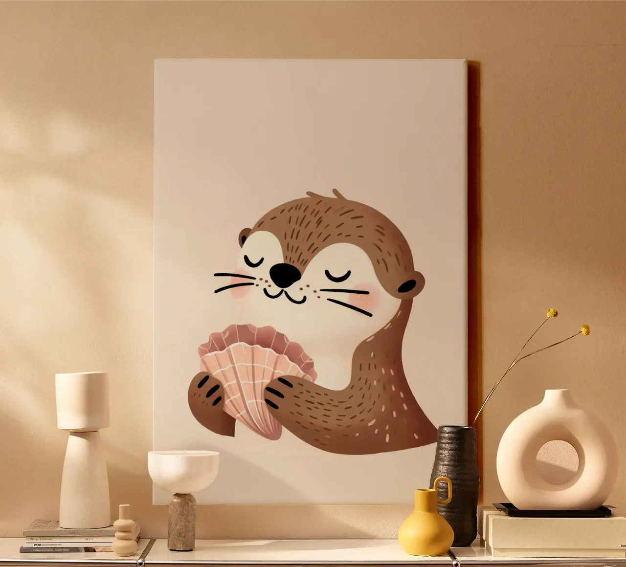 Schattige Otter Print, kinderkamer muurkunst, Kids Print canvas met Baklijst van Little Lola