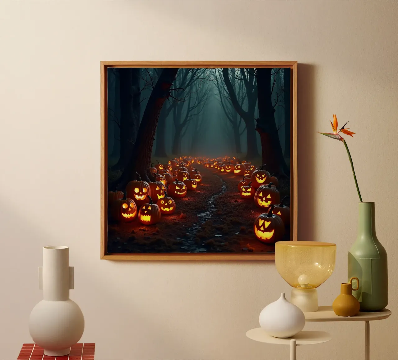Halloween_zucche nel bosco_1 tela con Cornice a cassetta da Fantasie & Mystikwelten by LK