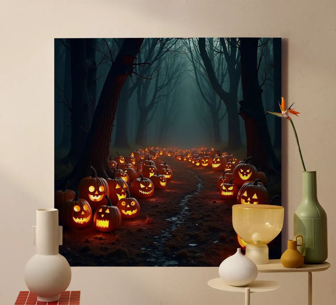 Halloween_zucche nel bosco_1 tela con Cornice a cassetta da Fantasie & Mystikwelten by LK
