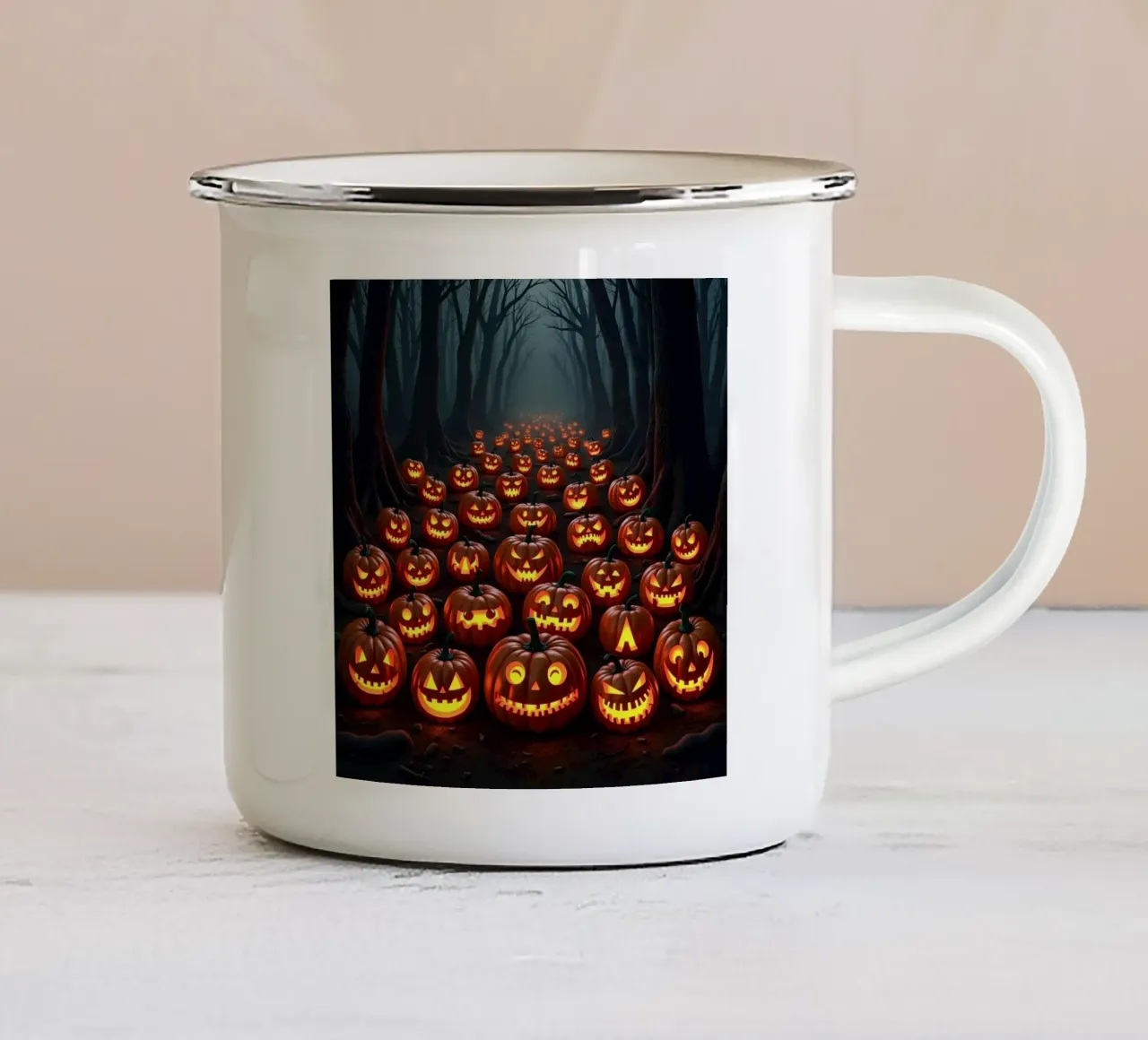 Halloween_zucche nel bosco_2 tazza in smalto da Fantasie & Mystikwelten by LK