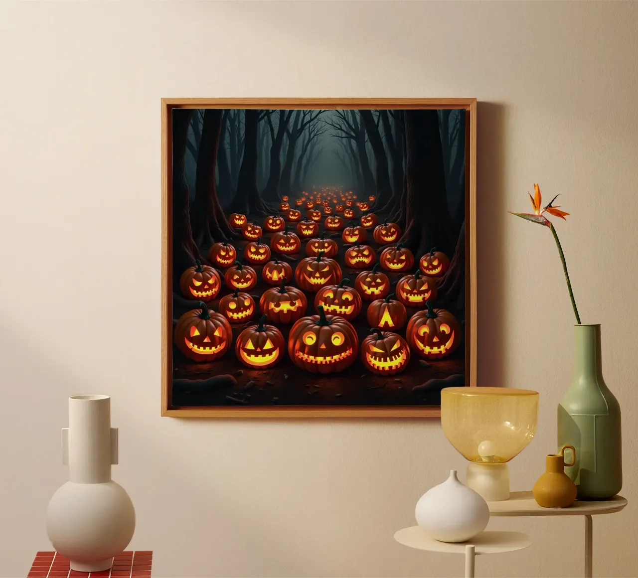 Halloween_zucche nel bosco_2 tela con Cornice a cassetta da Fantasie & Mystikwelten by LK