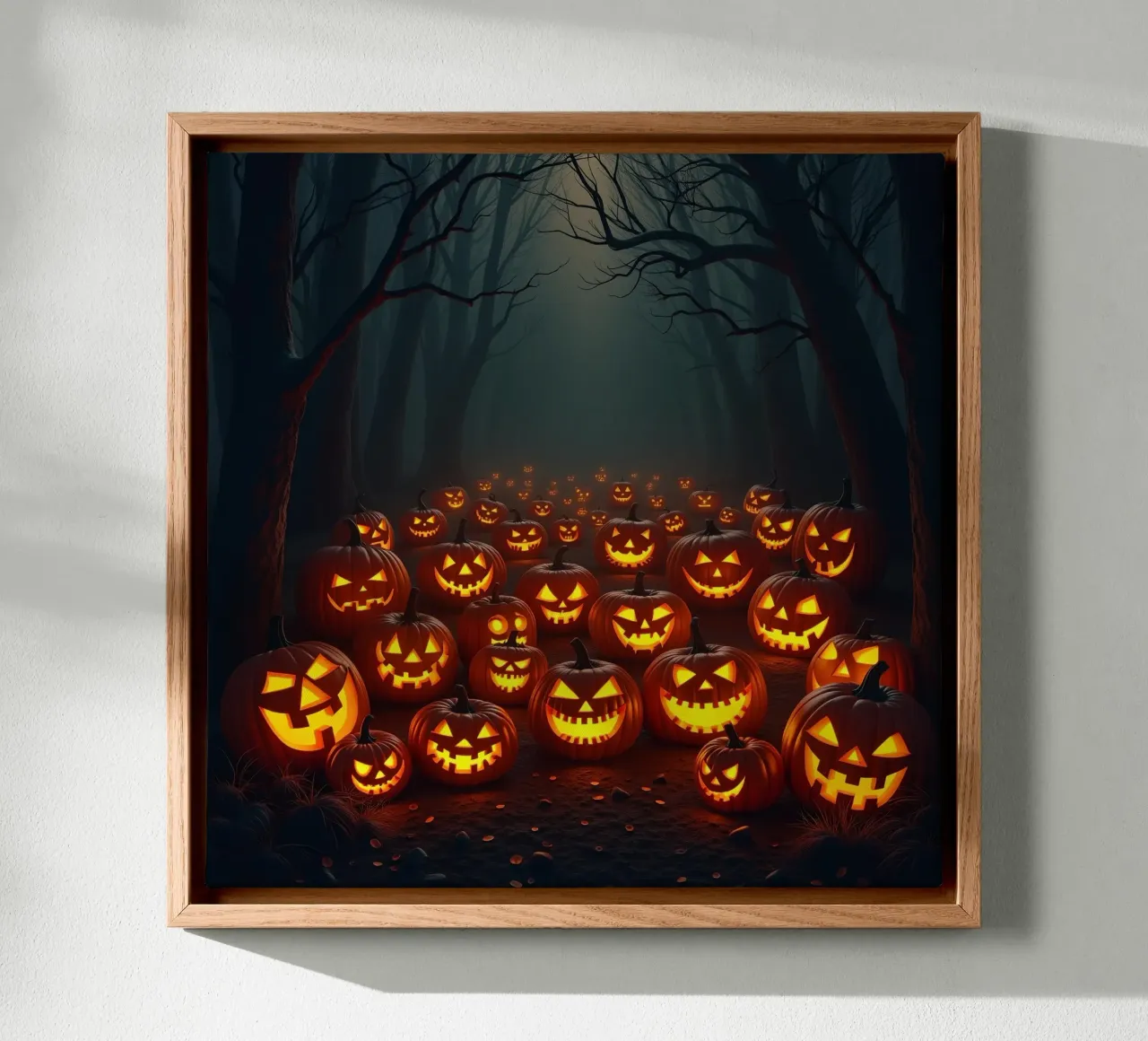 Halloween_zucche nel bosco_3 tela con Cornice a cassetta da Fantasie & Mystikwelten by LK