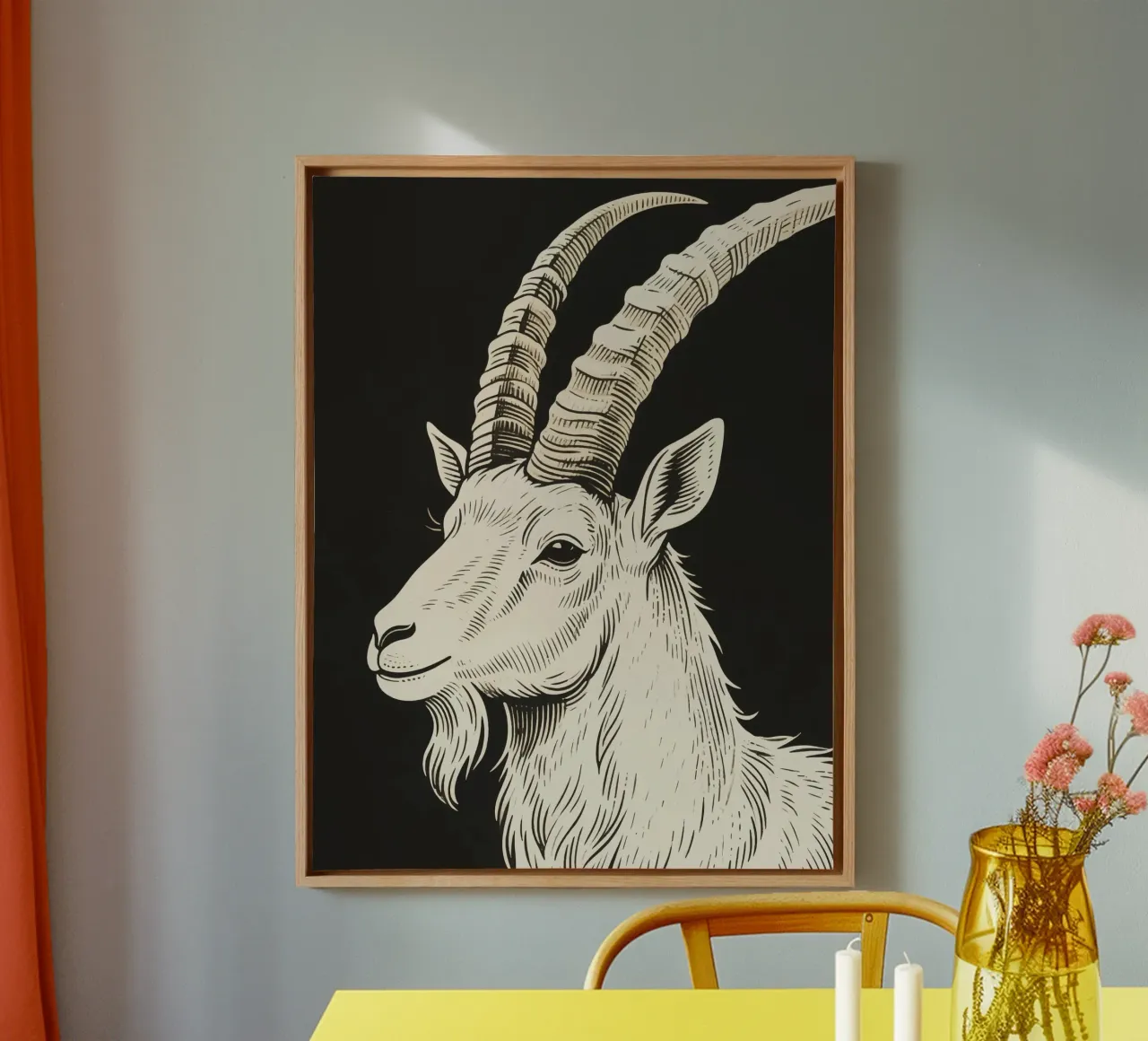 Steinbock Leinwand mit Schattenfugenrahmen von knowledge