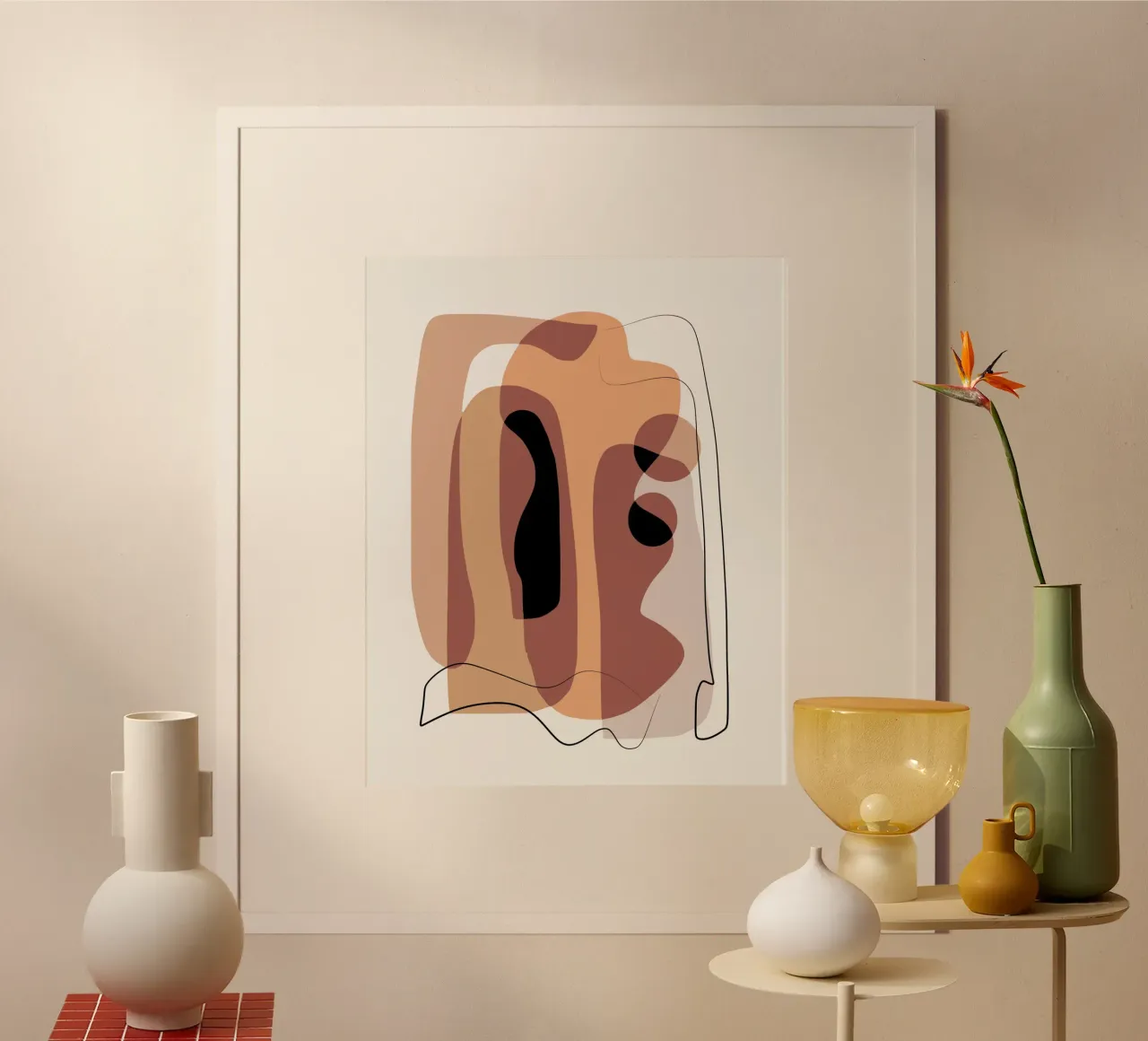 Beige mash up 02 poster con telaio in plastica da Little Dean