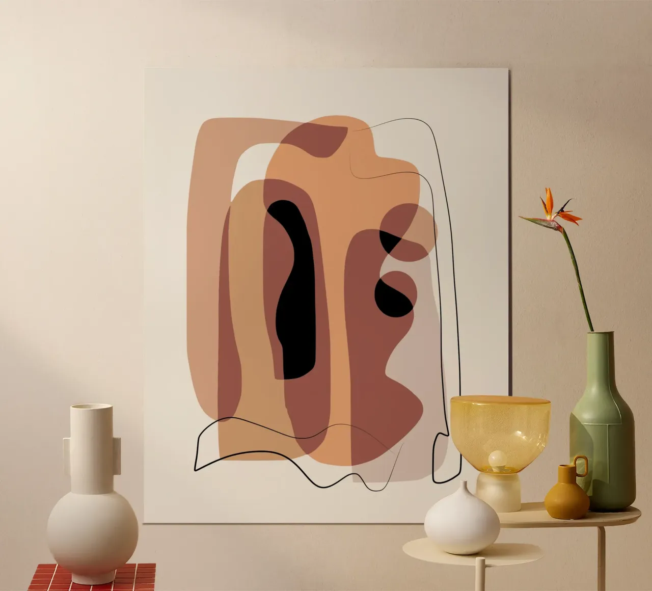 Beige mash up 02 poster con telaio in plastica da Little Dean