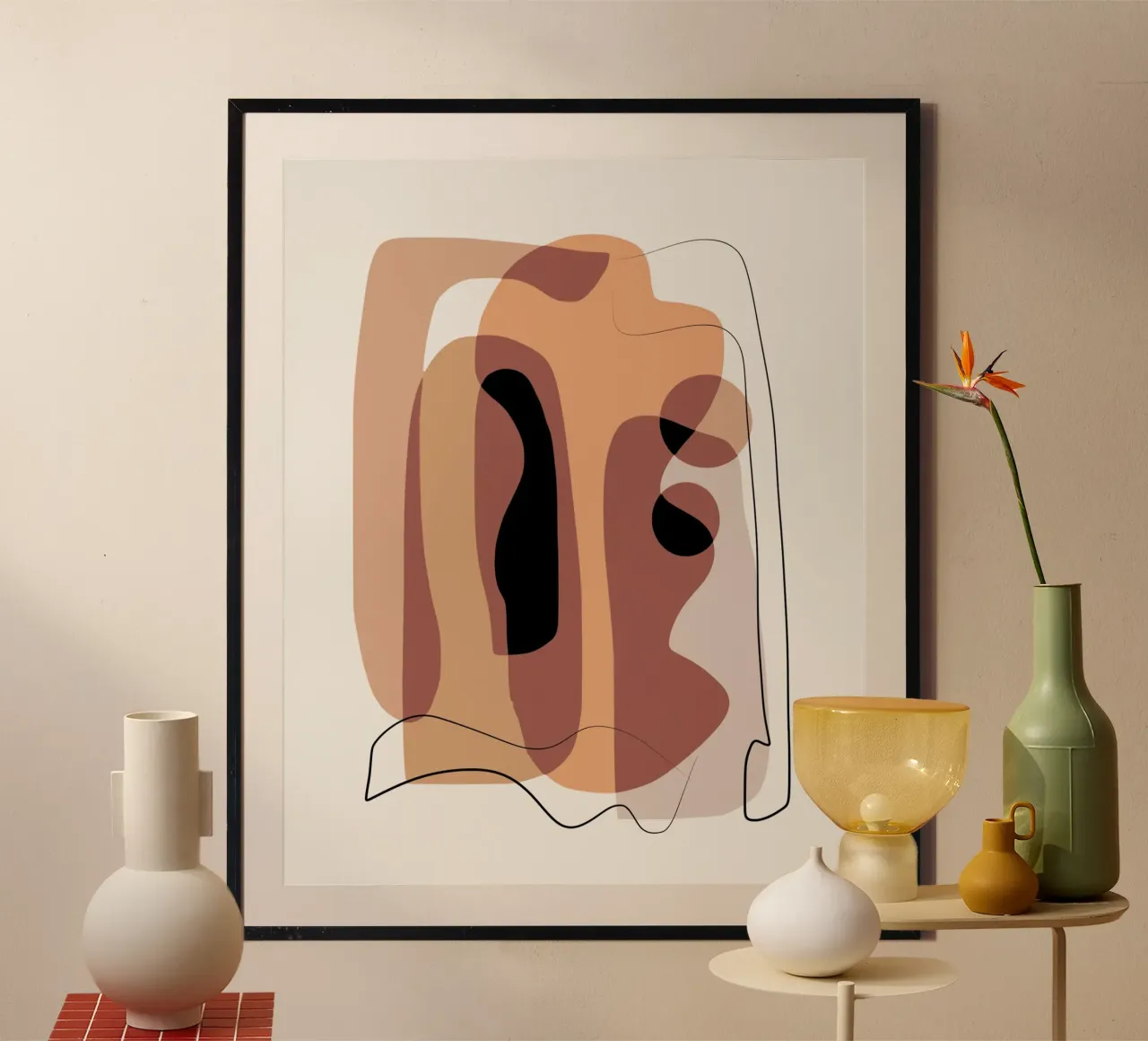 Beige mash up 02 poster con telaio in plastica da Little Dean