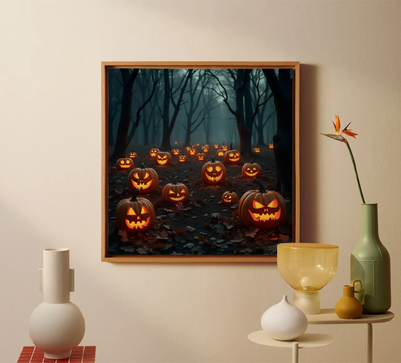 Halloween_zucche nel bosco_4 tela con Cornice a cassetta da Fantasie & Mystikwelten by LK