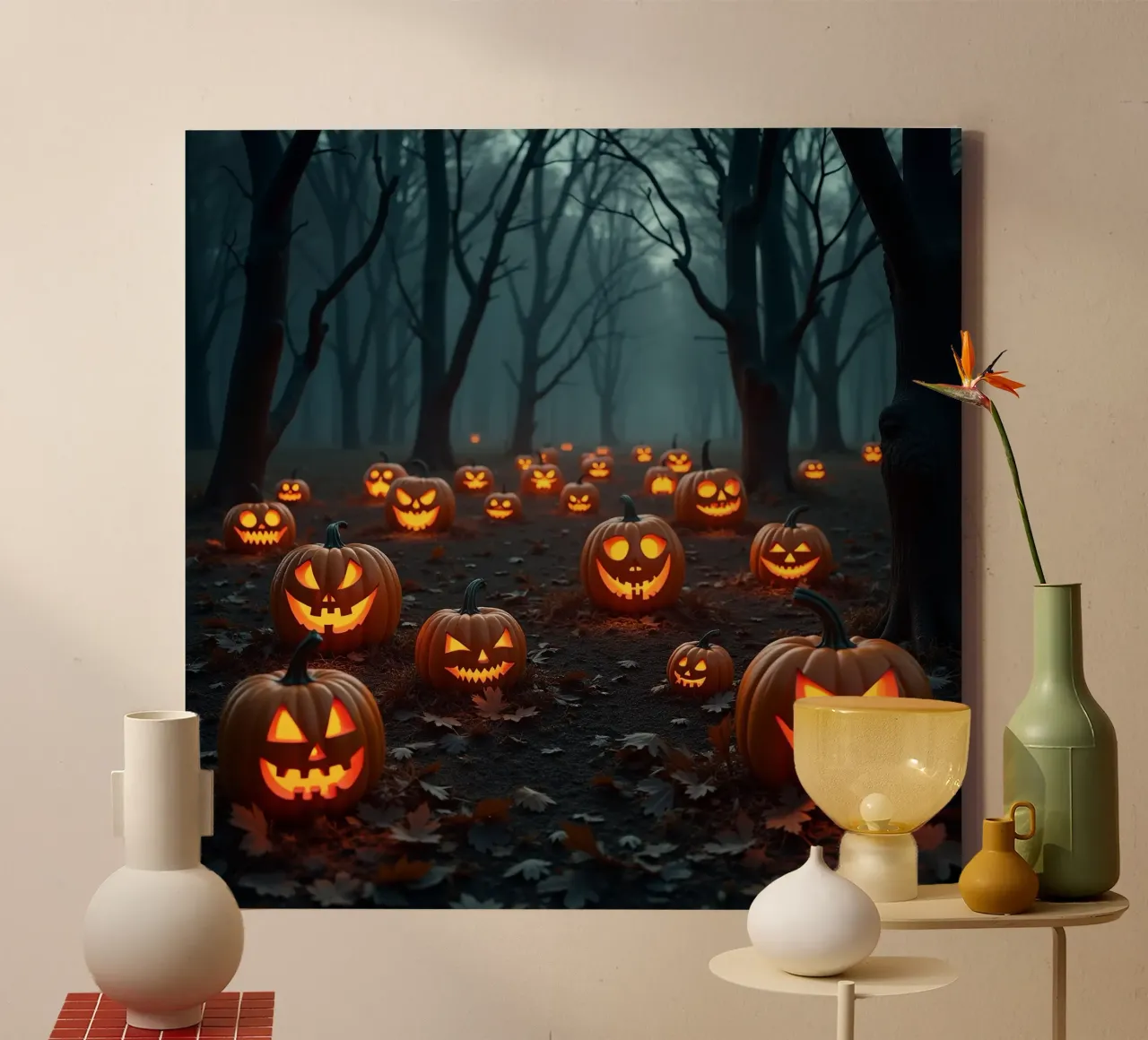 Halloween_zucche nel bosco_4 tela con Cornice a cassetta da Fantasie & Mystikwelten by LK