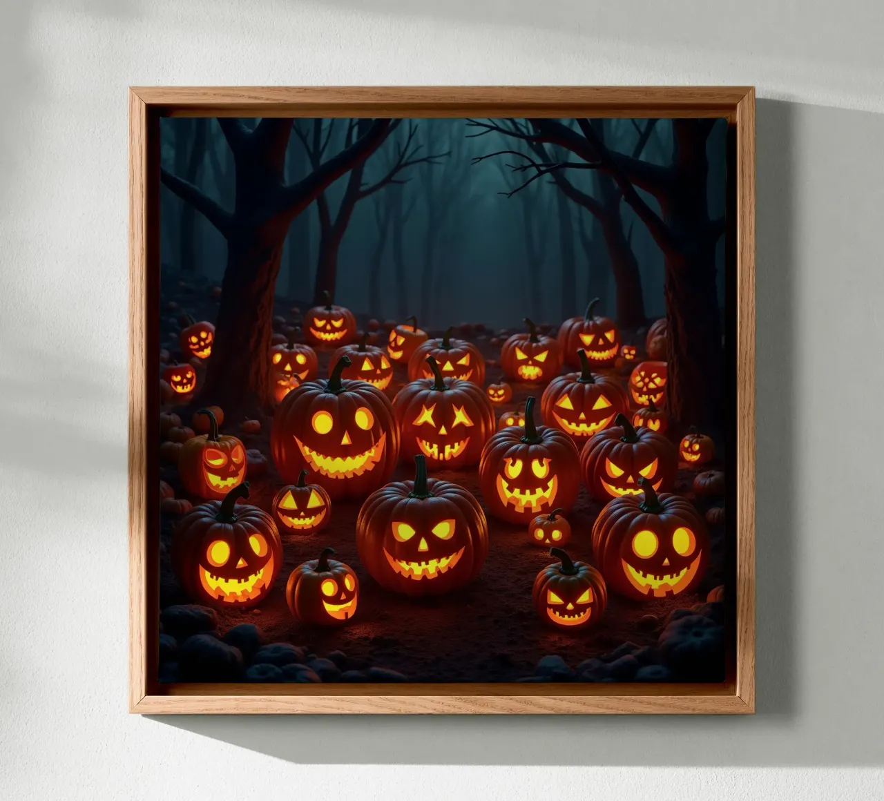 Halloween_zucche nel bosco_5 tela con Cornice a cassetta da Fantasie & Mystikwelten by LK