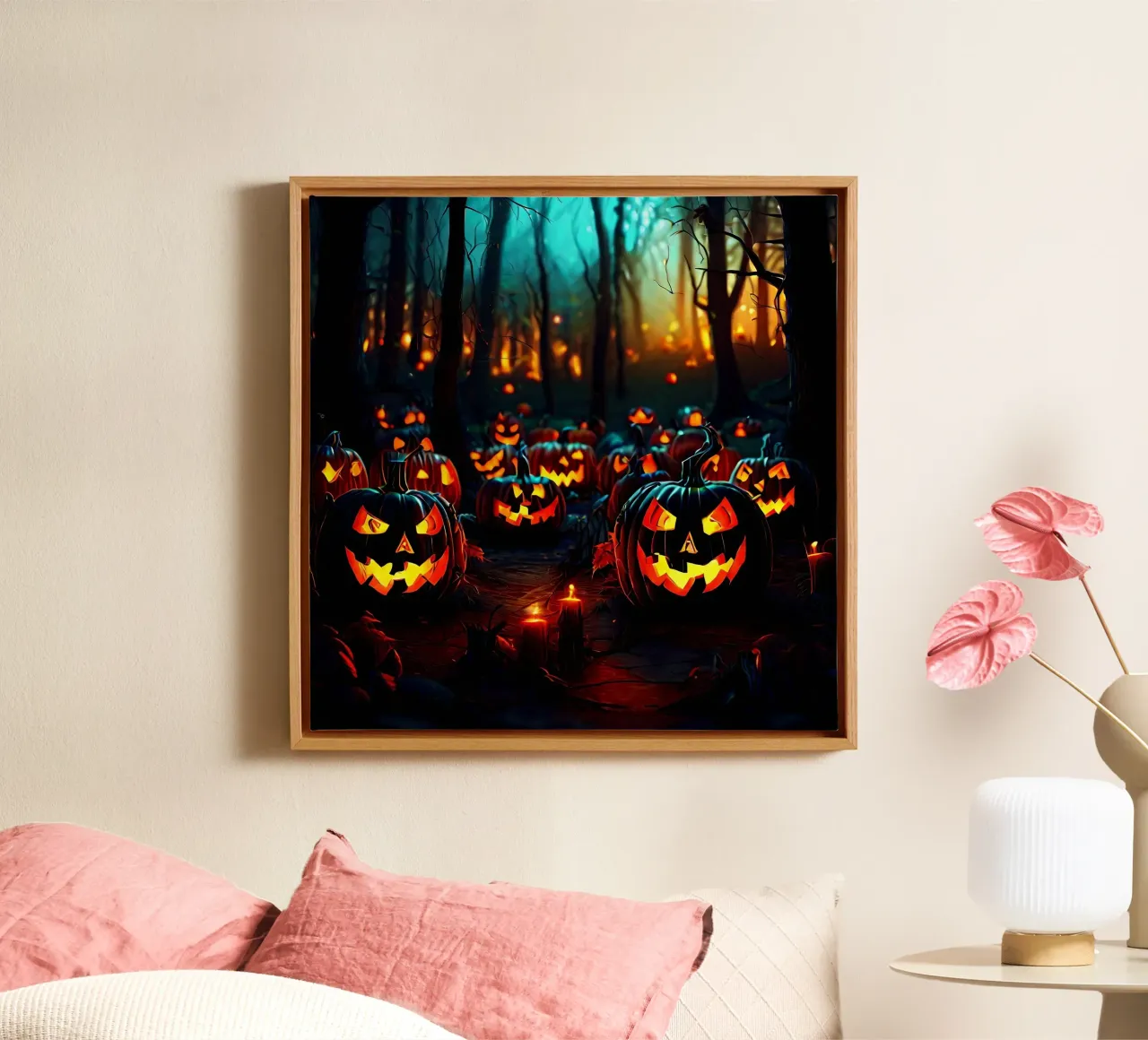 Halloween_zucche nel bosco_6 tela con Cornice a cassetta da Fantasie & Mystikwelten by LK