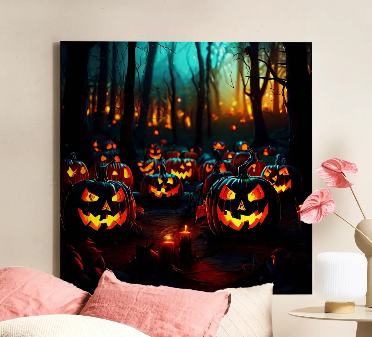 Halloween_zucche nel bosco_6 tela con Cornice a cassetta da Fantasie & Mystikwelten by LK