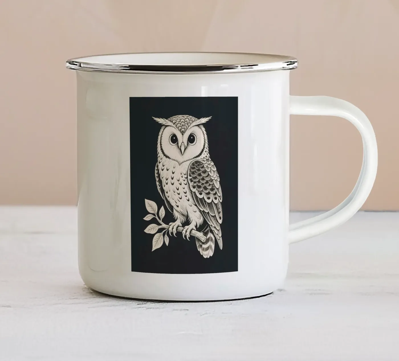 Owl enamel mug by knowledge