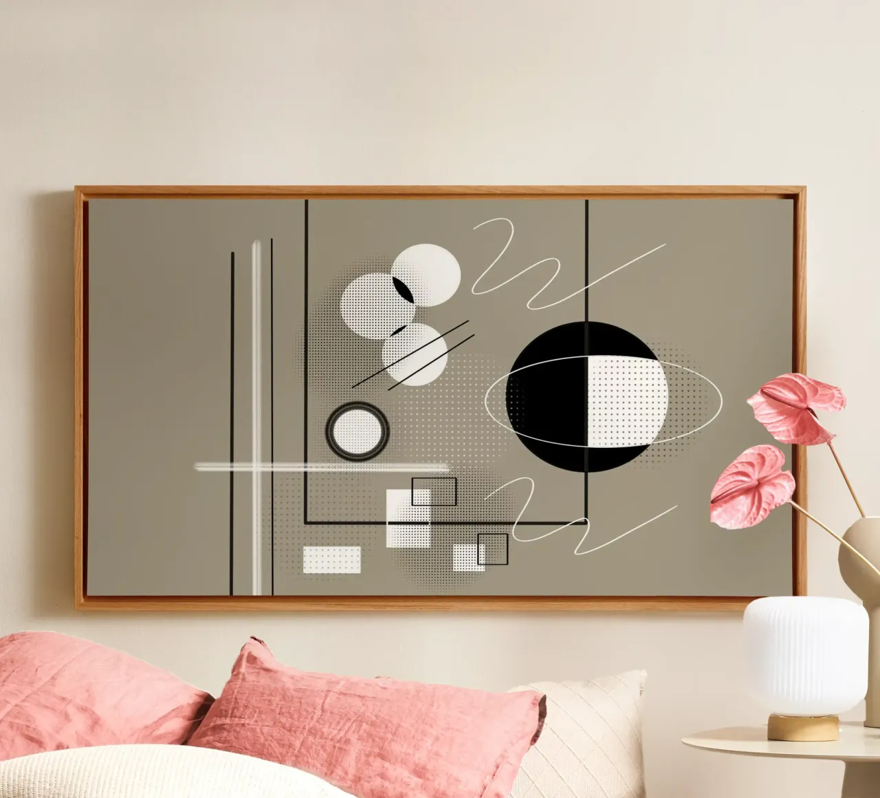 Ilustración moderna con círculos y líneas lienzo con Marco flotante de BenCoStyle