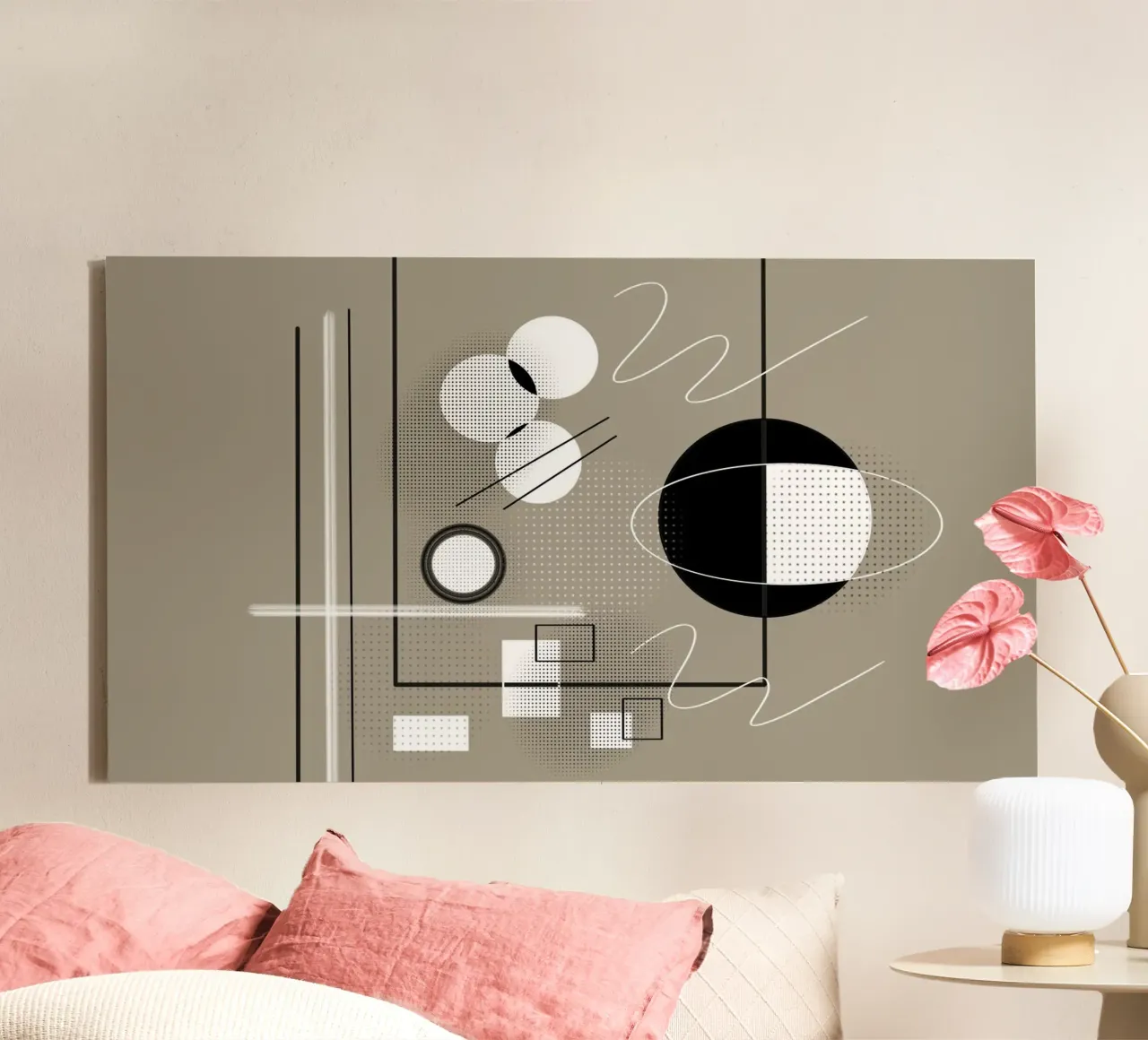 Ilustración moderna con círculos y líneas lienzo con Marco flotante de BenCoStyle