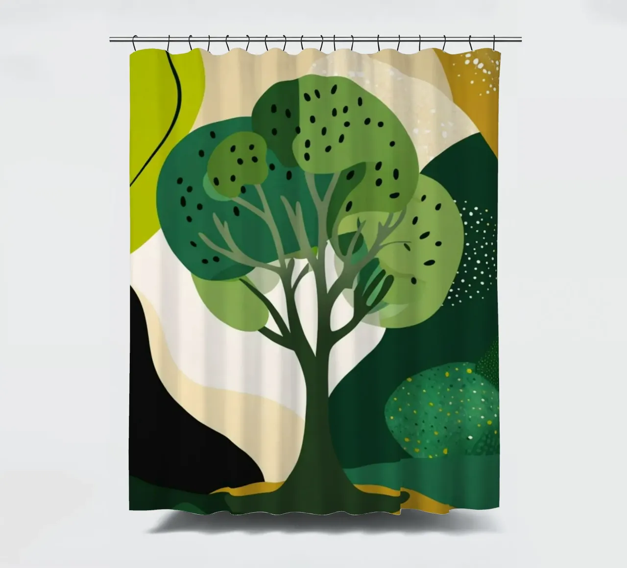 Paesaggio astratto e verdeggiante: Un albero della vita in una foresta moderna tenda da doccia da Artistic-shop