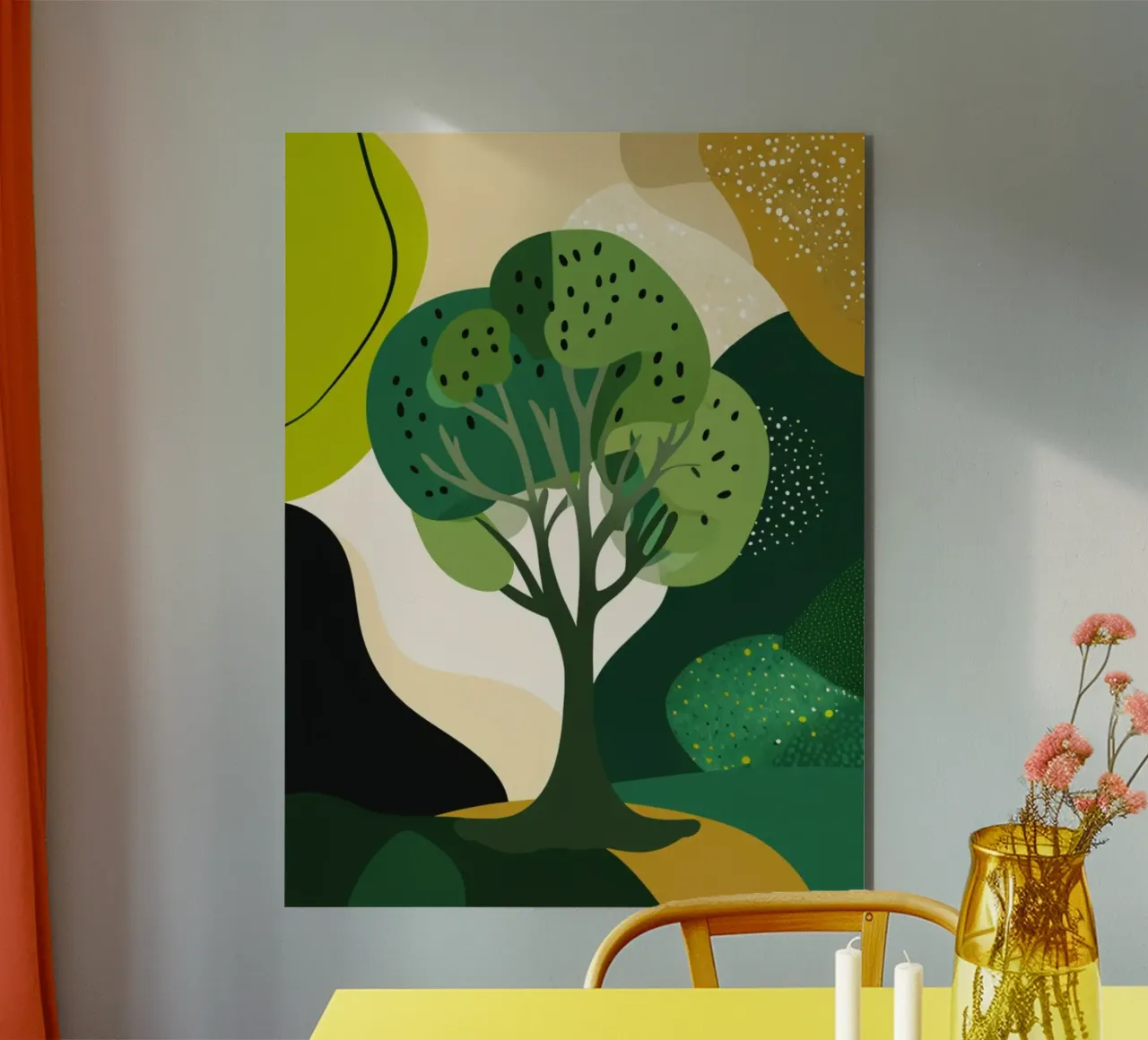Paesaggio astratto e verdeggiante: Un albero della vita in una foresta moderna alluminio dibond da Artistic-shop