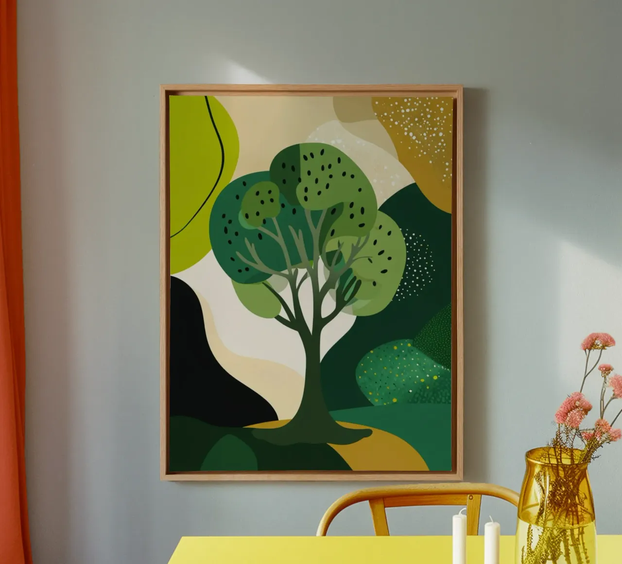 Paesaggio astratto e verdeggiante: Un albero della vita in una foresta moderna tela con Cornice a cassetta da Artistic-shop
