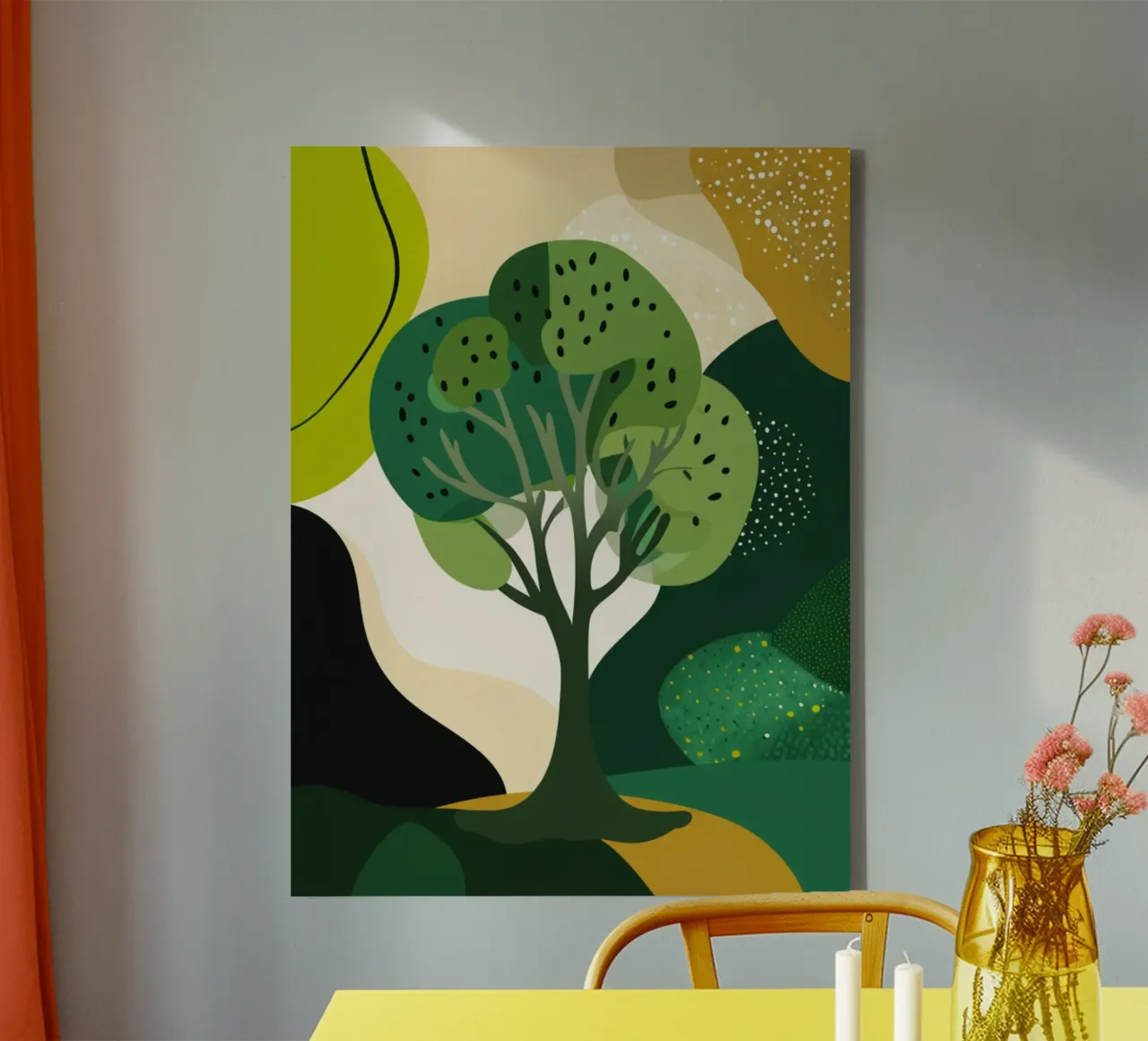 Paesaggio astratto e verdeggiante: Un albero della vita in una foresta moderna tela con Cornice a cassetta da Artistic-shop