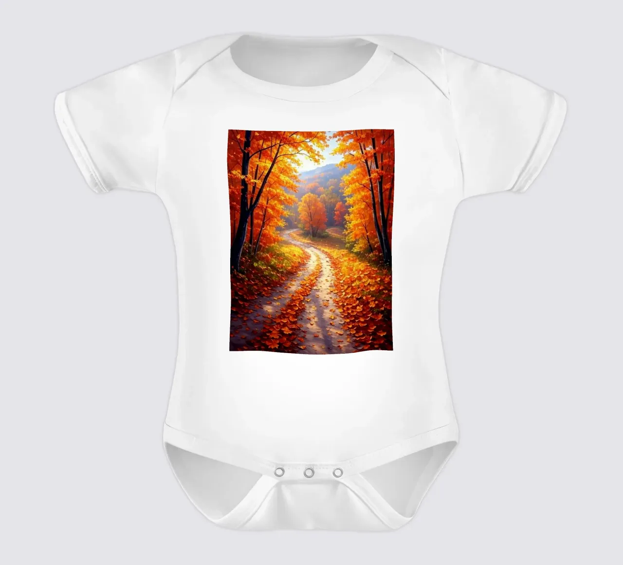 Ein goldener Pfad durch eine herbstliche Waldlandschaft Kurzarm Babybody von Artistic-shop