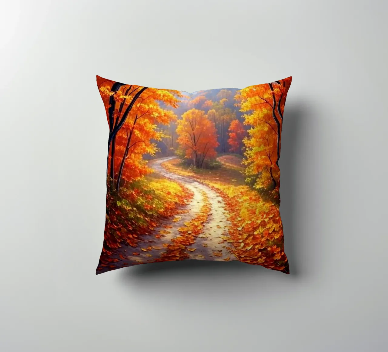 A Golden Path Through an Autumn Forest Landscape decorative cushion by Artistic-shop