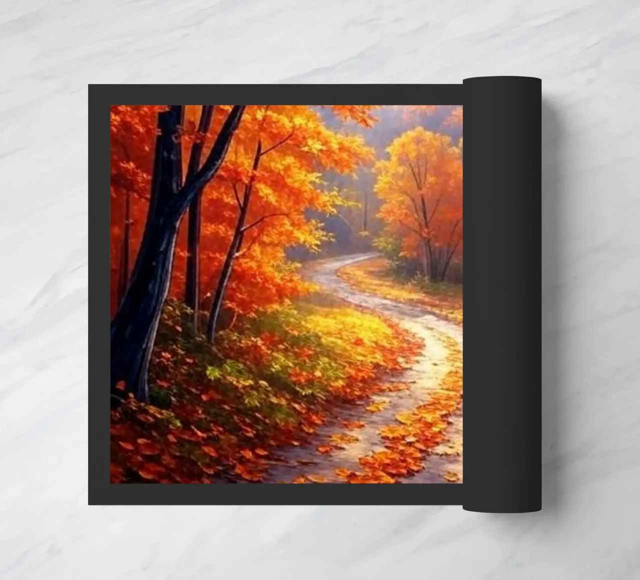 Un chemin d'or dans un paysage forestier d'automne paillasson de Artistic-shop