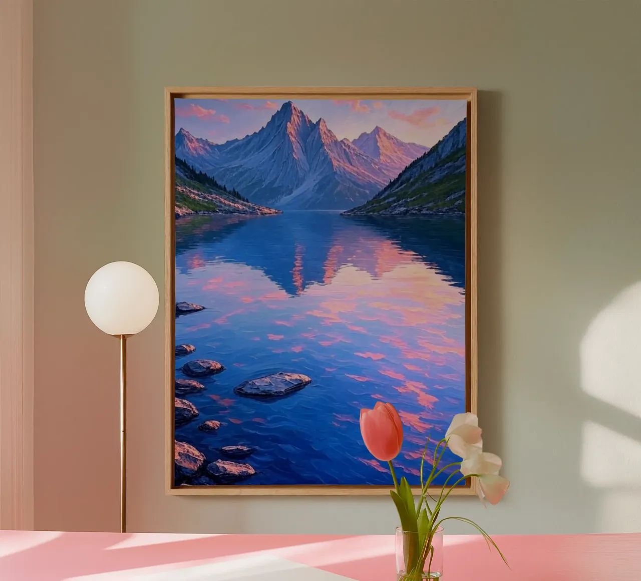 L'abbraccio della serenità: Montagne maestose che riflettono tela con Cornice a cassetta da Artistic-shop